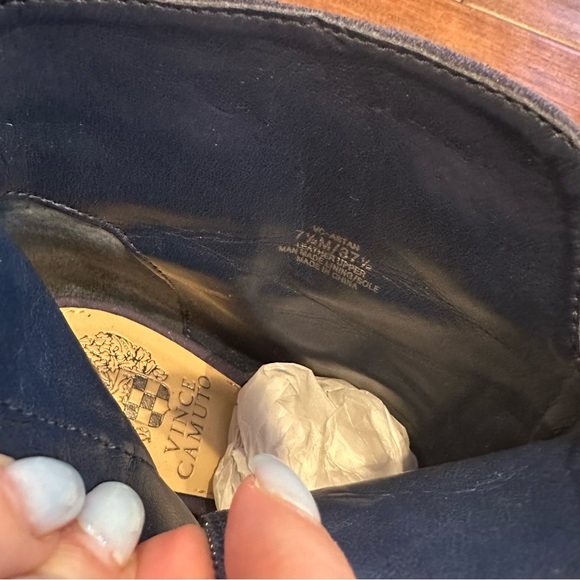 Vince Camuto Navy Suede Braided Tassel Peep Toe Booties - Picture 8 of 8